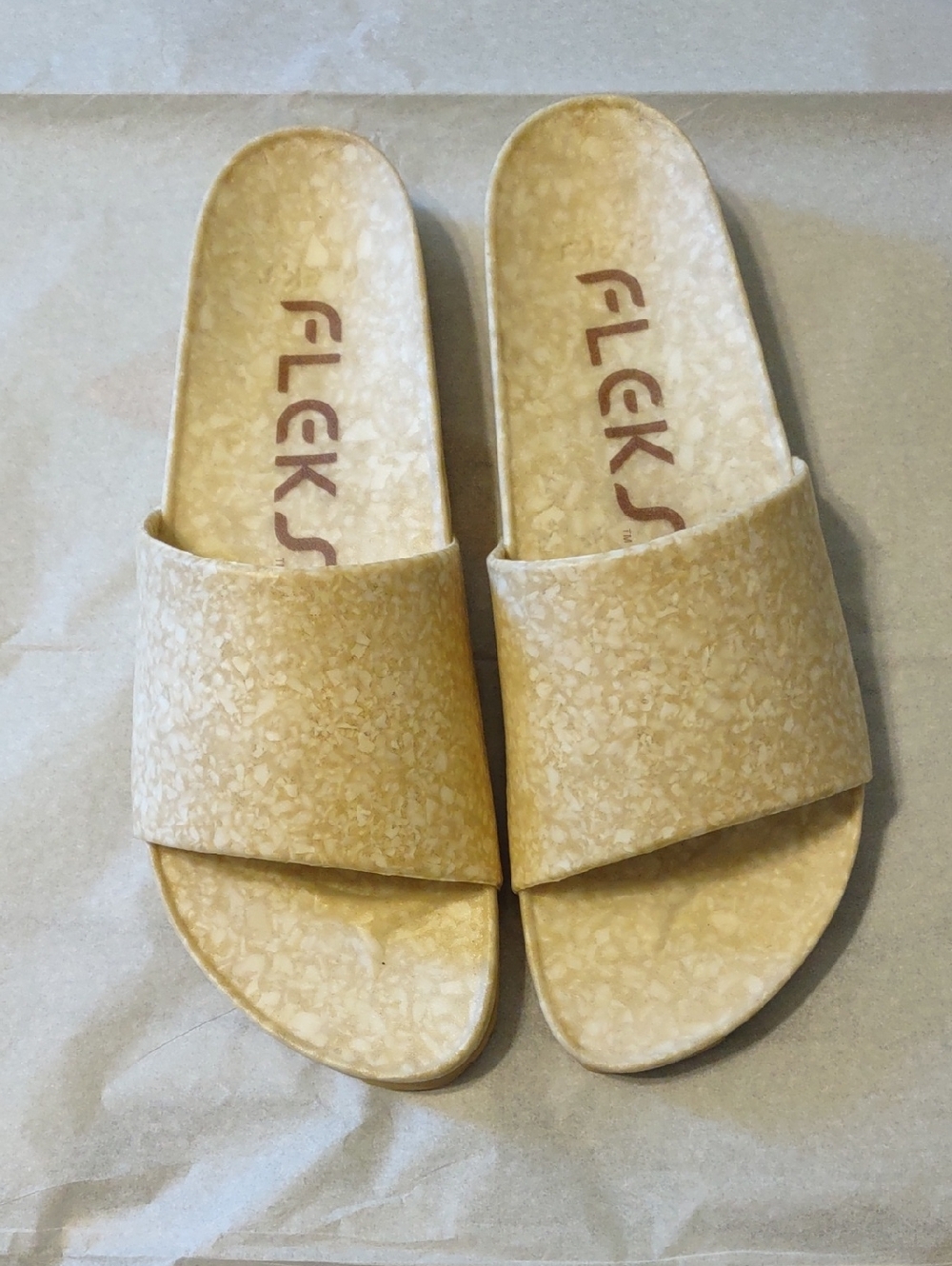 Fleks Beige Marbled Slide Sandals unisex Women's